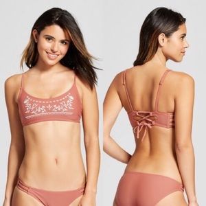 Xhilaration Embroidered Bikini Top Strappy Pink Lg